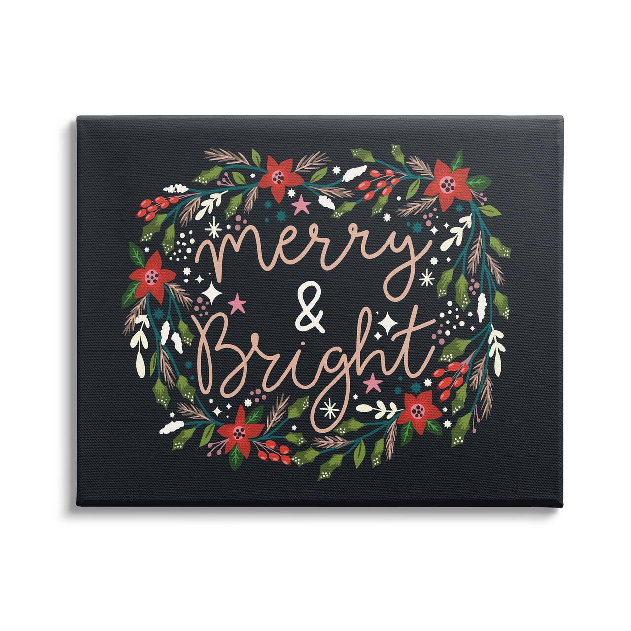 Stupell Industries Merry & Bright Poinsettia Wreath Canvas Wall Art